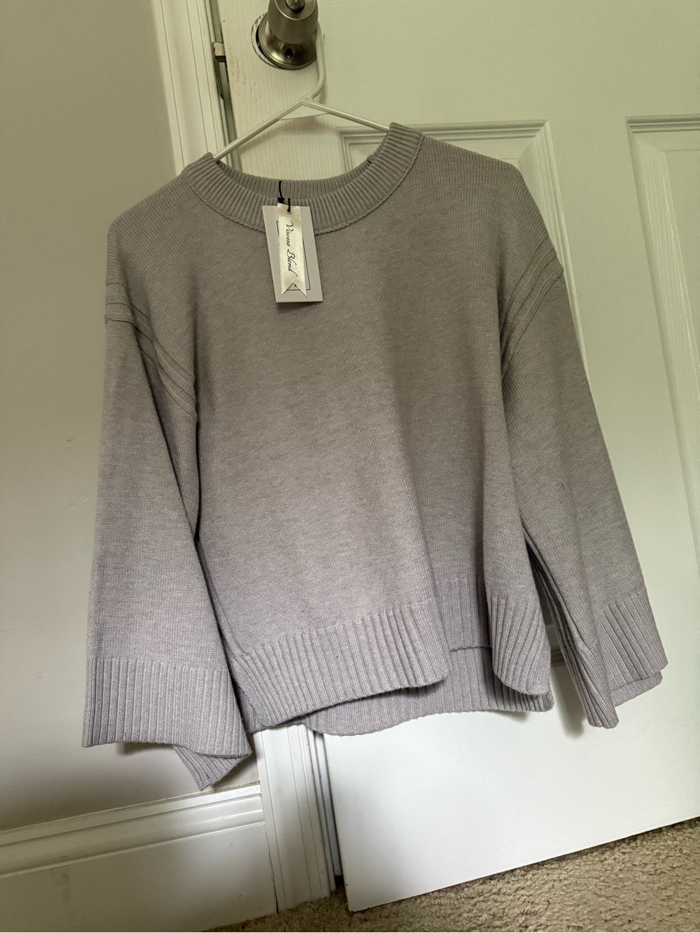 For The Republic Crewneck Rib-Trim Sweater in Light Gray